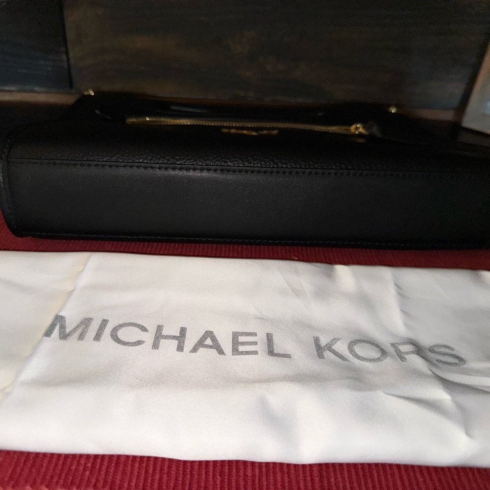 Michael Kors Black Leather Top-Handle Satchel with Gold Accents - Picture 3 of 4